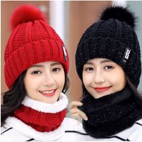 AliExpress NONE 2PCS Neck+Knitted Hat with Thick Velvet for Cycling Warmth and Cold Protection, Knitted Ear Protection Hat
