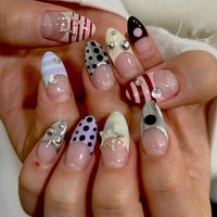 24pcs Y2k French Press on Nails Colorful Stripe Printed Fake Nails for Women Girls Wearable European Spicy Girl False Nails