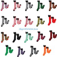 Girls Knee Socks With Decorative Bows For Active Play Striped Stockings for Kids Teens