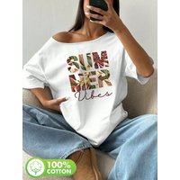 Plus Size Plus Size 100% Cotton Shoulder Loose Print T-Shirt Oversized Y2K Style Graphic Tees Women Tops Summer Off The Shoul