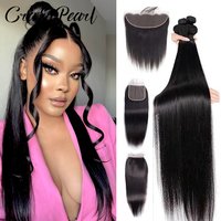 Human Hair Bundles with Frontal Straight Weave Human Hair with 13X4 HD Lace Frontal Closure Unprocessed Brazilian Virgin Hair