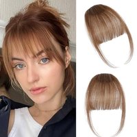 Synthetic Clip in Bangs Extensions Natural Black Clip on Bangs for Women Fringe with Temples Hairpieces Bangs for Daily Wear
