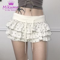 Mikumn Harajuku Summer Women Skirt Star Print Mini Low Waist Pleated Skirts Korean Style Streetwear Ruffles Cake Short Skirts