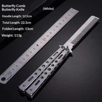 Stainless Steel Practice Butterfly Knife Comb, Foldable for Beard/Moustache Styling, Salon Hair Tool