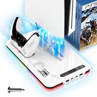 For PS5/Slim/Pro Cooling Stand with LED Controller Charging Station, 3-Gear Cooling Fan for PlayStation 5 Console Accessories