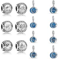 Original 925 Silver Blue pendant Twelve Constellations Leo Aries Virgo Round Charm Beads Fit Bracelets DIY Birthday Jewelry Gift