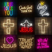 Jesus Loves You Neon sign Cross Neon Light for Wall Decor Led Light Up Sign for Home Christ Church Wedding Birthday Party Decor