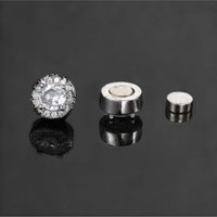 Silver Color Magnetic Earrings For Men Women Round Cubic Zirconia Ear Clip Shiny Charm Non Piercing Earings Jewelry Gift OHE149