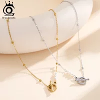 ORSA JEWELS Stainless Steel Fashion OT Pendant Necklace for Women Shell Pearl Beaded Chain Neck Chain Daily Jewelry STKN11