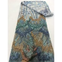 2025 Nigerian African Beaded Lace Fabric with High Quality Sequins Embroidery Luxurious French Lace for Dress Sewing
