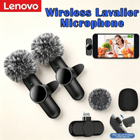 Lenovo 2026 Portable Wireless Lavalier Mini Microphone for Live Streaming Gaming Audio Video Recording Compatible iOS Android