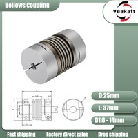 Corrugated coupling D25L37 4/5/6/6.35/8/9/9.525/10/12mm CNC Aluminium Alloy For Stepper Motor Coupler Shaft Couplings 3D Printer