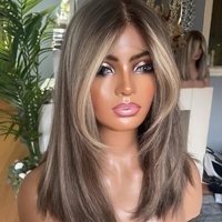 Highlight wig Natural Brown Lace front Wig For White Women Medium Long Wig Silky Straight High Quality