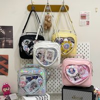 Holographic PU Leather Cute Heart Pin Display ITA Bag Girls Student Rucksack Crossbody Itabag Female Lolita Purse School Bag