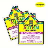 2 Pcs Autism Awareness PVC Sticker Labels Vinyl Decals for Doors & Windows, Text "Someone with Autism Lives Here" Safety Signs