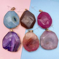 Polished Irregular Natural Stone Crystal Agate Pendant with Single-hole Melon Seed Clasp Gold-plated Edging for DIY Jewelry