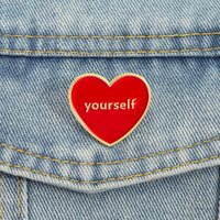 Love Yourself Enamel Pins Red Heart Brooches Lapel Badges Cartoon Self Care Awareness Jewelry Gift for Friends