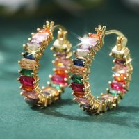 Luxury Gold Color Inlaid Multicolored Cubic Zirconia Copper Hoops Women's Earrings Party Earrings Woman Fashion Jewelry