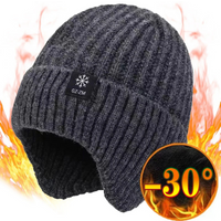 AliExpress Outdoor Men Winter Knitted Hat Plush Warmth Peaked Cap Earmuff Casual Fashion Faux Fur Lined Bomber Hats Cycling Ear Protection