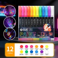 12Pcs UV Glow Paint Markers Set Fluorescent Blacklight Reactive Pens Washable Neon Art for Raves, Parties, Halloween Graffiti