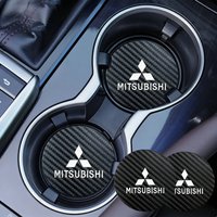 2PCS Carbon Fiber Car Cup Holder Coaster for Mitsubishi Outlander Lancer Pajero ASX Eclipse Cross Anti-Slip Water Cup Pad Car In