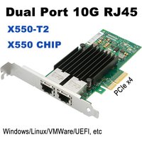 X550-T2 10GbE Dual Port PCIe x4 Server Network Card with Intel X550 CHIP 4 RJ45 10G NIC 10 Gigabit Ethernet Adapter Card for PC