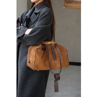 Genuine Grade Suede Leather Women's Shoulder Coffe Bowling Big Bag Luxury Deisnger Cowhide Ladies Brown Handbag High Quality New