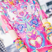 New Style Confident Girl Unicorn Full Print Contrast Color Short-sleeved Top- Summer Two-dimensional Girl Y2K Harajuku Style Top