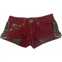 sexy leopard print red denim shorts women's summer retro low-rise hot pants ropa mujer y2k shorts jeans