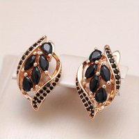 Gorgeous Gold Color Black CZ Hoops Earrings Woman Geometric Horse Eye Style Party Daily Wear