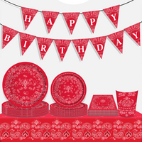 Paisley Pattern Red Bandana Party Disposable Tableware Sets Birthday Plates Napkins Cups For Birthday Wedding Party Decor