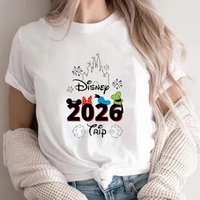 Disney 2026 New T-shirt Fun Mickey Minnie Family Vacation Cartoon Disney Print Women's T-Shirt Fashion Short Sleeve Clothes Top