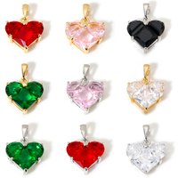 1pc Copper Charms Valentine's Day Heart Multicolour Cubic Zirconia Pendant DIY Necklace Earrings For Women Wedding Party Jewelry