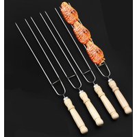 U-Shaped Stainless Steel Barbecue Skewer BBQ Stick Cooking Tool Wooden Handle Roast BBQ Skewer Cooking Tool