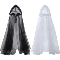 Halloween cosplay - ghost costume with hooded cloak, death god witch net-like long dress, full-length performance outfit
