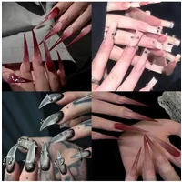 Y2K Handmade Colorful Gradients Extra Long Dragon Claw Full Cover Nails Glittering Sequined Diamond Wearable Press On Nail