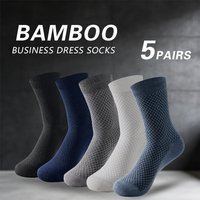 5 Pairs Bamboo Fiber Men's Socks Classic Business Crew Socks Spring Autumn Casual Comfortable Breathable Compression Bamboo Sox