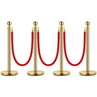 Gold Stainless Steel Stanchion Posts w/ Red Soft Ropes for Crowd Control VIP Events, Hotels, Parties, Museums, Red Carpet Queues