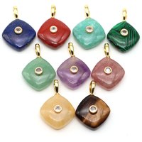 Rhombus Shape Natural Stones Crystals with White Zircon Amazonite Amethyst Carved Gemstone Charms for DIY Jewelry Accessories