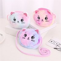 Rainbow Color Cat Messenger Shoulder Bag Purse for Kids Mini Lovely Pockets Plush Stuffed Dolls Soft Handbags Gift for Girls
