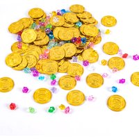 50/100pcs Pirate Gold Coins Pirate Gems Jewelry Treasure Supplies Kids Pirate Party Decoration Favors Halloween Party Favors