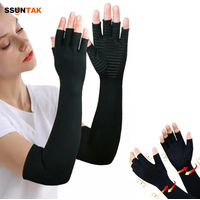 SSUNTAK Long Compression Gloves-Copper Infused,UV Protection,Fingerless for Men&Women Arthritis Cycling Gardening Drive Fishing