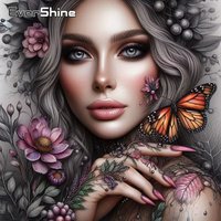EverShine 5D Diamond Mosaic Woman Portrait Painting Butterfly DIY Craft Kit Embroidery Flower Picture Rhinestones Holiday Gifts