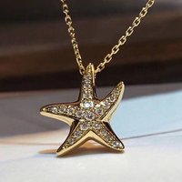 Huitan Fresh Style Starfish Shaped Women Pendant Necklace Gold Color Party Daily Fancy Accessories Full Shiny CZ Trendy Jewelry