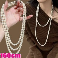 160cm Multiple-layered Pearl Necklaces Women Elegant Faux Pearl Strand Layered Long Sweater Dress Chain Jewelry Accessories