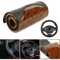 Car Steering Wheel Cover Peach Wood DIY Car Truck Leather Steering Wheel Cover With Thread And Needle Tool Set Car Interior