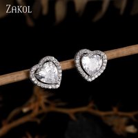 ZAKOL Simple Love Heart Shape CZ Zircon Stud Earrings For Women Girls Fashionable Shiny Charm Party Jewelry Accessories