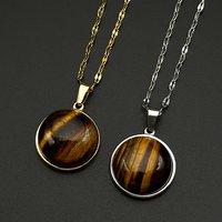 Tiger Eye Natural Stone Pendant Stainless Steel Chain For Women Men Healing Crystal Everyday Necklace Embedded Jewelry Gifts
