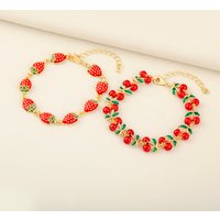 Nidin Fashion Sweet Strawberry/Mushroom/Cherry Drip Oil Delicate Bracelets For Women Girl Elegant Aesthetic Jewelry Accessories