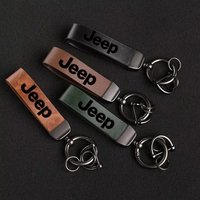 High Grade Leather Keychain With Car Logo Keyring Accessories For Jeep Grand Cherokee Wrangler JK Gladiator Compass Renegade Pat